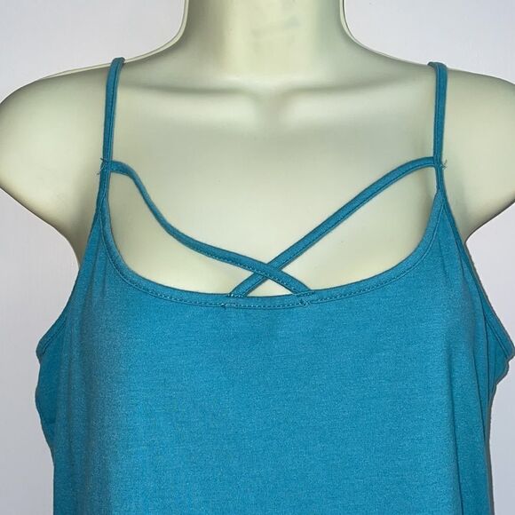 Cato Turquoise knit camisole tank top with crisscross straps at neck - Picture 2 of 4